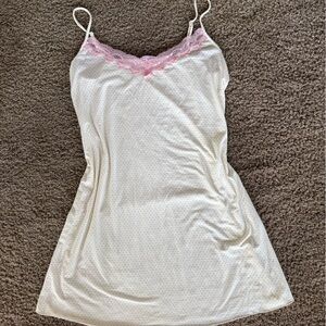 Polka Dot Slip Dress Chemise with Pink Lace Trim XL